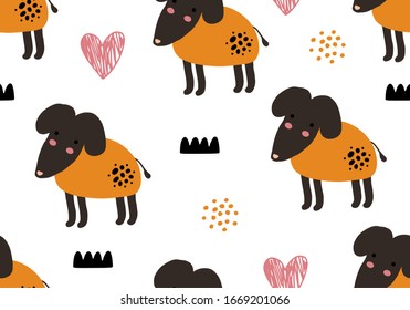 Abstract baby pattern with dog. Animal seamless cartoon illustration. Vector digital background with character art
