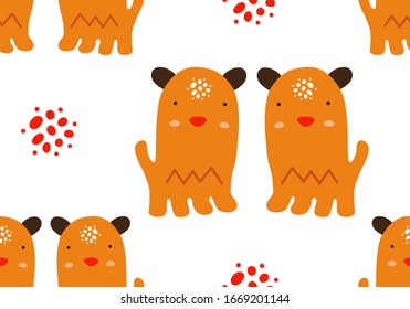 Abstract baby pattern with dog. Animal seamless cartoon illustration. Vector digital background with character art