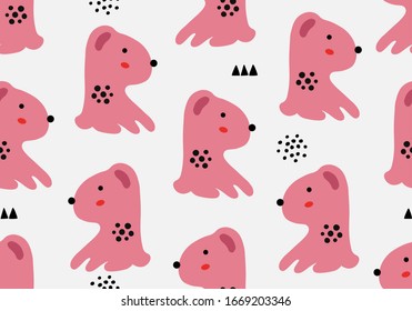 Patrón de bebé abstracto con perro. Dibujo de dibujos animados sin costura. Fondo digital vectorial con arte de carácter