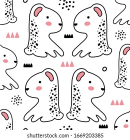 Abstraktes Babymuster mit Hund. Cute Tier nahtlose Cartoon-Illustration. Vektorillustration, digitaler Hintergrund, Zeichenkunst