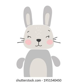 Abstract baby rabbit vector, boho baby animals, cute animal isolated, adorable bunny for print, vector illustration