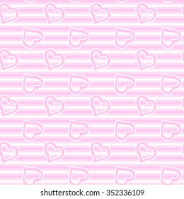 Abstract baby seamless pattern of the stripes and hearts in pink. For a girl. Vector eps 10.