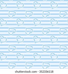 Abstract baby seamless pattern of the stripes and hearts in blue. For a boy. Vector eps 10.