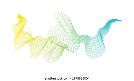 Abstract backdrop with blue and yellow wave gradient lines on white background. Modern technology background, wave design. Vector illustration
