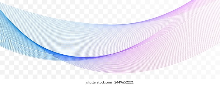 Abstract backdrop with colorful wave gradient pink lines on transparent background. Dynamic sound wave.  Modern wavy stripes lines flowing curve gradient color. Technology, music, science, A.I. Vector