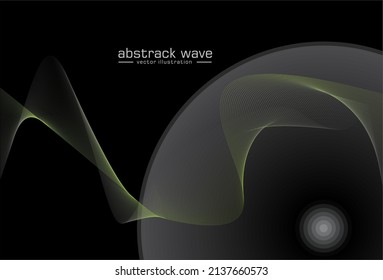 Fondo abstracto con líneas de gradiente de ola verde gris sobre fondo negro. Ilustración del vector EPS 10. Fondo tecnológico moderno, Wave line art, Diseño curvo liso. 