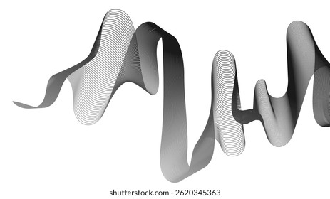 Fundo abstrato com linhas de gradiente de onda cinza no fundo branco. Moderna tecnologia de fundo, design de ondas. Ilustração vetorial