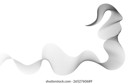 Fundo abstrato com linhas de gradiente de onda cinza no fundo branco. Moderna tecnologia de fundo, design de ondas. Ilustração vetorial