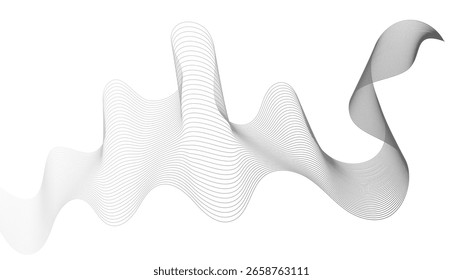 Fundo abstrato com linhas de gradiente de onda cinza no fundo branco. Moderna tecnologia de fundo, design de ondas. Ilustração vetorial
