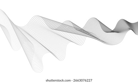 Fundo abstrato com linhas de gradiente de onda cinza no fundo branco. Moderna tecnologia de fundo, design de ondas. Ilustração vetorial
