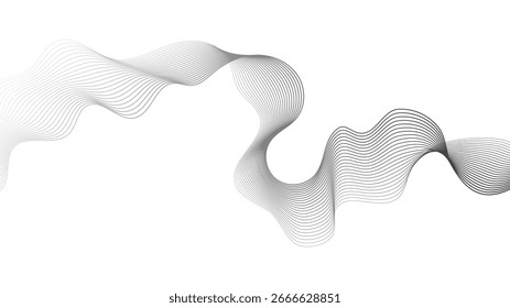 Fundo abstrato com linhas de gradiente de onda cinza no fundo branco. Moderna tecnologia de fundo, design de ondas. Ilustração vetorial