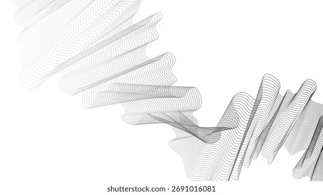 Fundo abstrato com linhas de gradiente de onda cinza no fundo branco. Moderna tecnologia de fundo, design de ondas. Ilustração vetorial