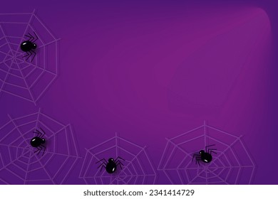 Abstract backdrop for Halloween in trendy purple colors with cobwebs, spiders and a beam of light