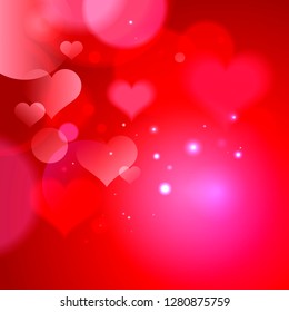 Arrière-plan abstrait avec coeurs et lumières flou, arrière-plan carte romantique, espace vide pour texte