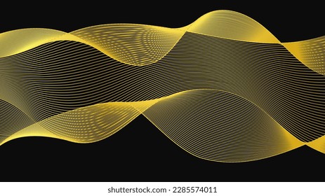 Abstract backdrop with luxury golden waves on dark background. Modern technology background, wave design. Vector illustration