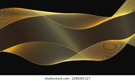 Resumen de fondo con lujosas olas doradas en un fondo oscuro. Fondo tecnológico moderno, diseño de olas. Ilustración del vector