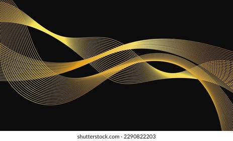 Abstract backdrop with luxury golden waves on dark background. Modern technology background, wave design. Vector illustration