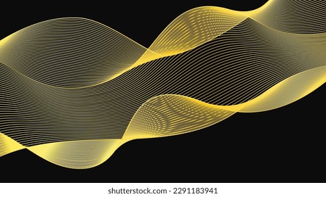 Abstract backdrop with luxury golden waves on dark background. Modern technology background, wave design. Vector illustration