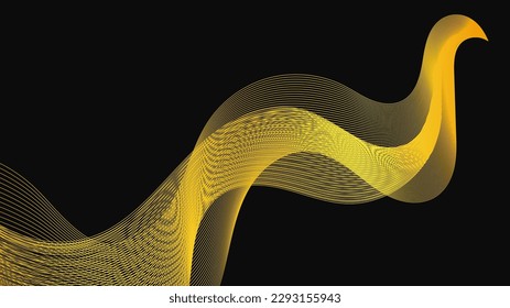 Abstract backdrop with luxury golden waves on dark background. Modern technology background, wave design. Vector illustration