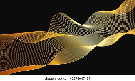 Abstract backdrop with luxury golden waves on dark background. Modern technology background, wave design. Vector illustration