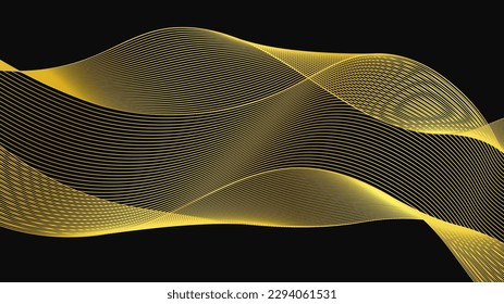 Abstract backdrop with luxury golden waves on dark background. Modern technology background, wave design. Vector illustration