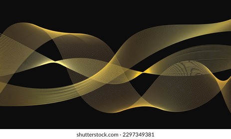 Resumen de fondo con lujosas olas doradas en un fondo oscuro. Fondo tecnológico moderno, diseño de olas. Ilustración del vector