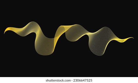 Abstract backdrop with luxury golden waves on dark background. Modern technology background, wave design. Vector illustration