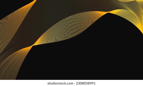 Abstract backdrop with luxury golden waves on dark background. Modern technology background, wave design. Vector illustration