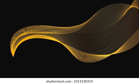 Abstract backdrop with luxury golden waves on dark background. Modern technology background, wave design. Vector illustration