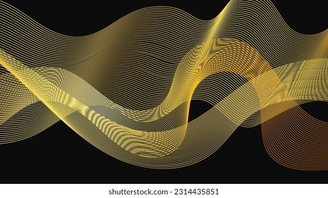 Resumen de fondo con lujosas olas doradas en un fondo oscuro. Fondo tecnológico moderno, diseño de olas. Ilustración del vector