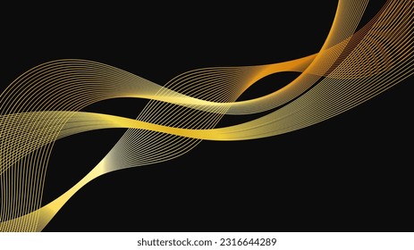 Abstract backdrop with luxury golden waves on dark background. Modern technology background, wave design. Vector illustration