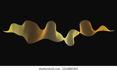Resumen de fondo con lujosas olas doradas en un fondo oscuro. Fondo tecnológico moderno, diseño de olas. Ilustración del vector
