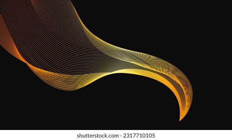 Abstract backdrop with luxury golden waves on dark background. Modern technology background, wave design. Vector illustration