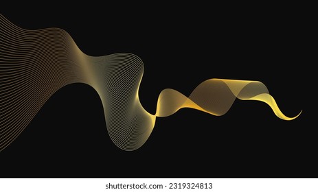 Abstract backdrop with luxury golden waves on dark background. Modern technology background, wave design. Vector illustration