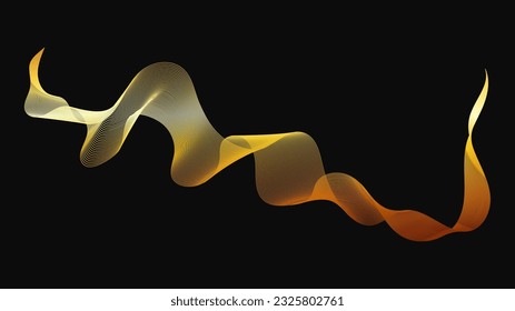 Resumen de fondo con lujosas olas doradas en un fondo oscuro. Fondo tecnológico moderno, diseño de olas. Ilustración del vector