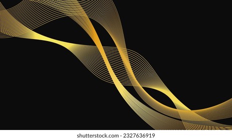 Resumen de fondo con lujosas olas doradas en un fondo oscuro. Fondo tecnológico moderno, diseño de olas. Ilustración del vector