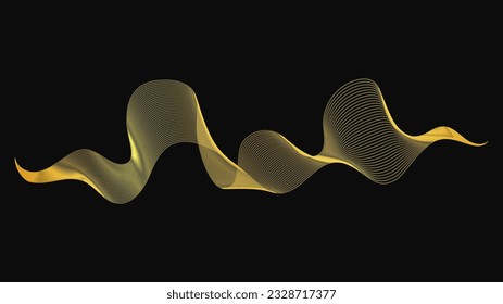Resumen de fondo con lujosas olas doradas en un fondo oscuro. Fondo tecnológico moderno, diseño de olas. Ilustración del vector