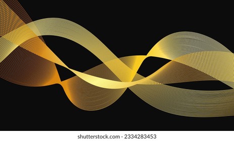 Resumen de fondo con lujosas olas doradas en un fondo oscuro. Fondo tecnológico moderno, diseño de olas. Ilustración del vector
