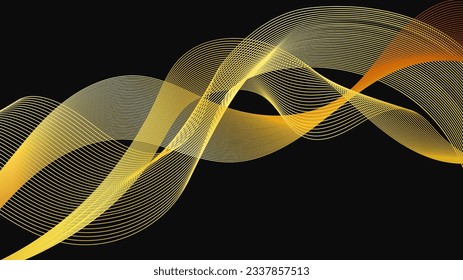 Resumen de fondo con lujosas olas doradas en un fondo oscuro. Fondo tecnológico moderno, diseño de olas. Ilustración del vector