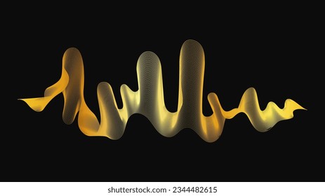 Abstract backdrop with luxury golden waves on dark background. Modern technology background, wave design. Vector illustration