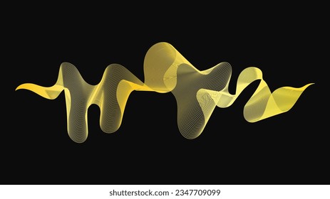 Resumen de fondo con lujosas olas doradas en un fondo oscuro. Fondo tecnológico moderno, diseño de olas. Ilustración del vector