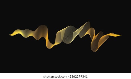 Abstract backdrop with luxury golden waves on dark background. Modern technology background, wave design. Vector illustration