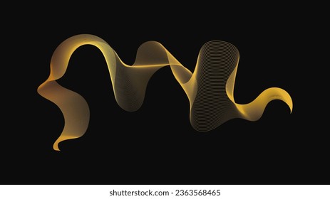 Abstract backdrop with luxury golden waves on dark background. Modern technology background, wave design. Vector illustration