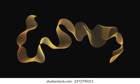 Abstract backdrop with luxury golden waves on dark background. Modern technology background, wave design. Vector illustration