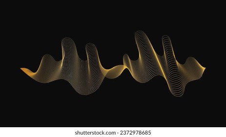 Abstract backdrop with luxury golden waves on dark background. Modern technology background, wave design. Vector illustration