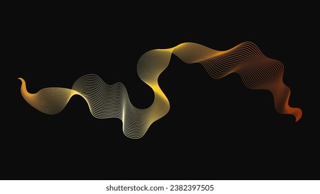 Abstract backdrop with luxury golden waves on dark background. Modern technology background, wave design. Vector illustration