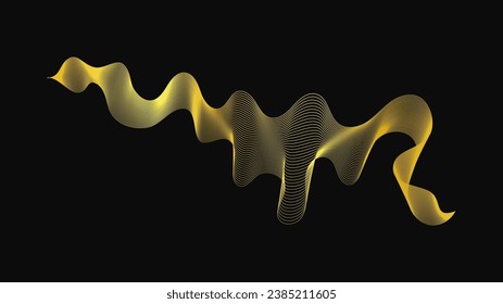 Resumen de fondo con lujosas olas doradas en un fondo oscuro. Fondo tecnológico moderno, diseño de olas. Ilustración del vector