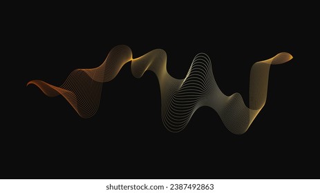 Abstract backdrop with luxury golden waves on dark background. Modern technology background, wave design. Vector illustration