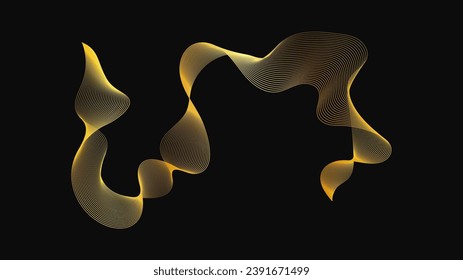 Resumen de fondo con lujosas olas doradas en un fondo oscuro. Fondo tecnológico moderno, diseño de olas. Ilustración del vector