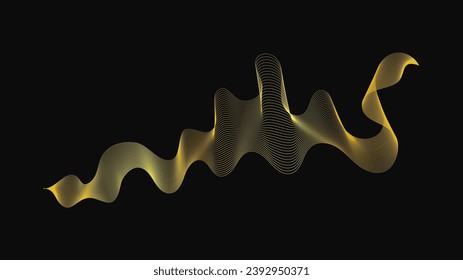 Abstract backdrop with luxury golden waves on dark background. Modern technology background, wave design. Vector illustration